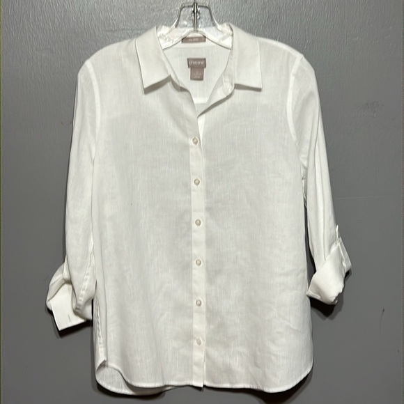 Chico’s Classic-Fit No-Iron Linen Shirt Long Sleeve Crisp White Button Up Top - Picture 4 of 13